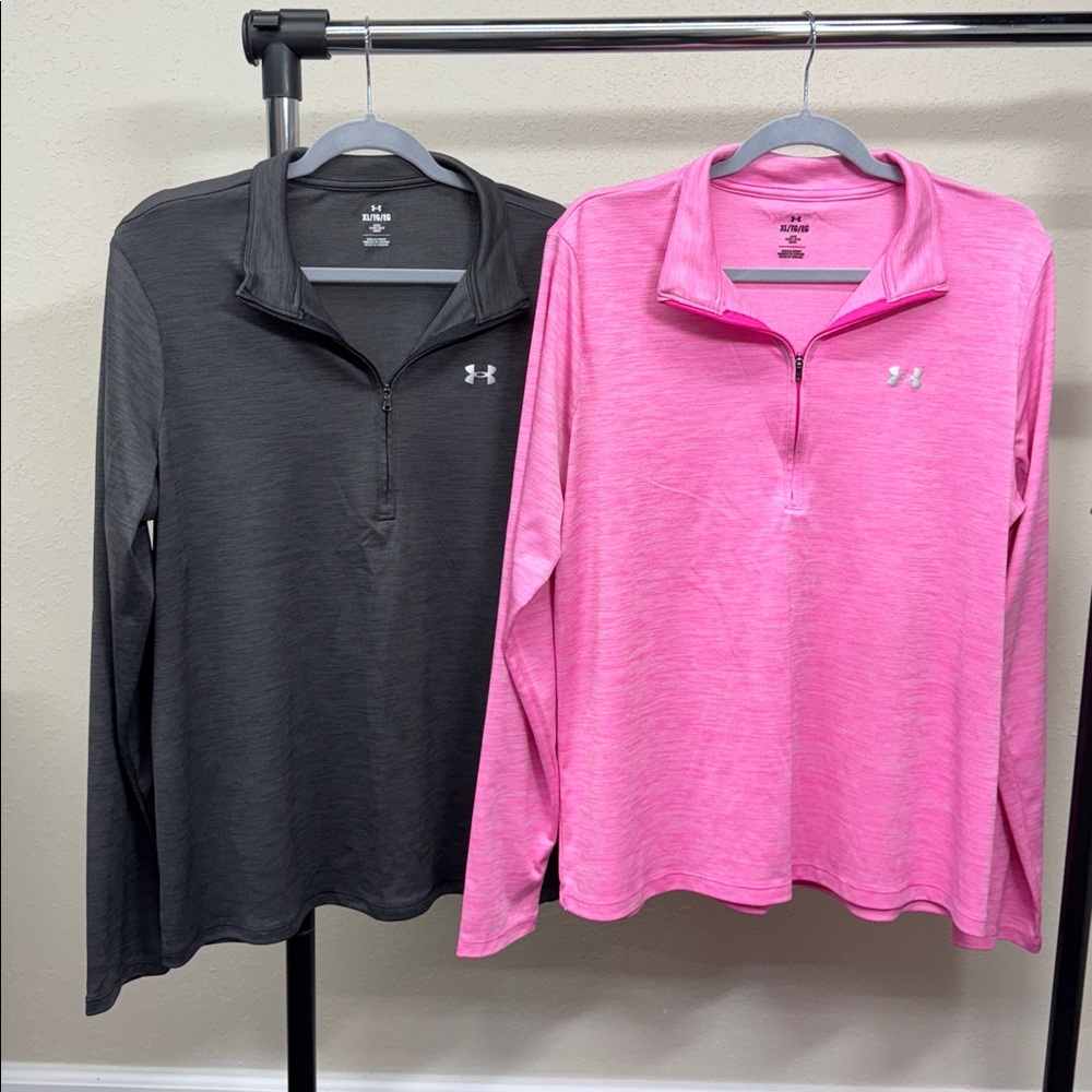 Under Armour Black and Pink Quarter-Zip Tops (2)